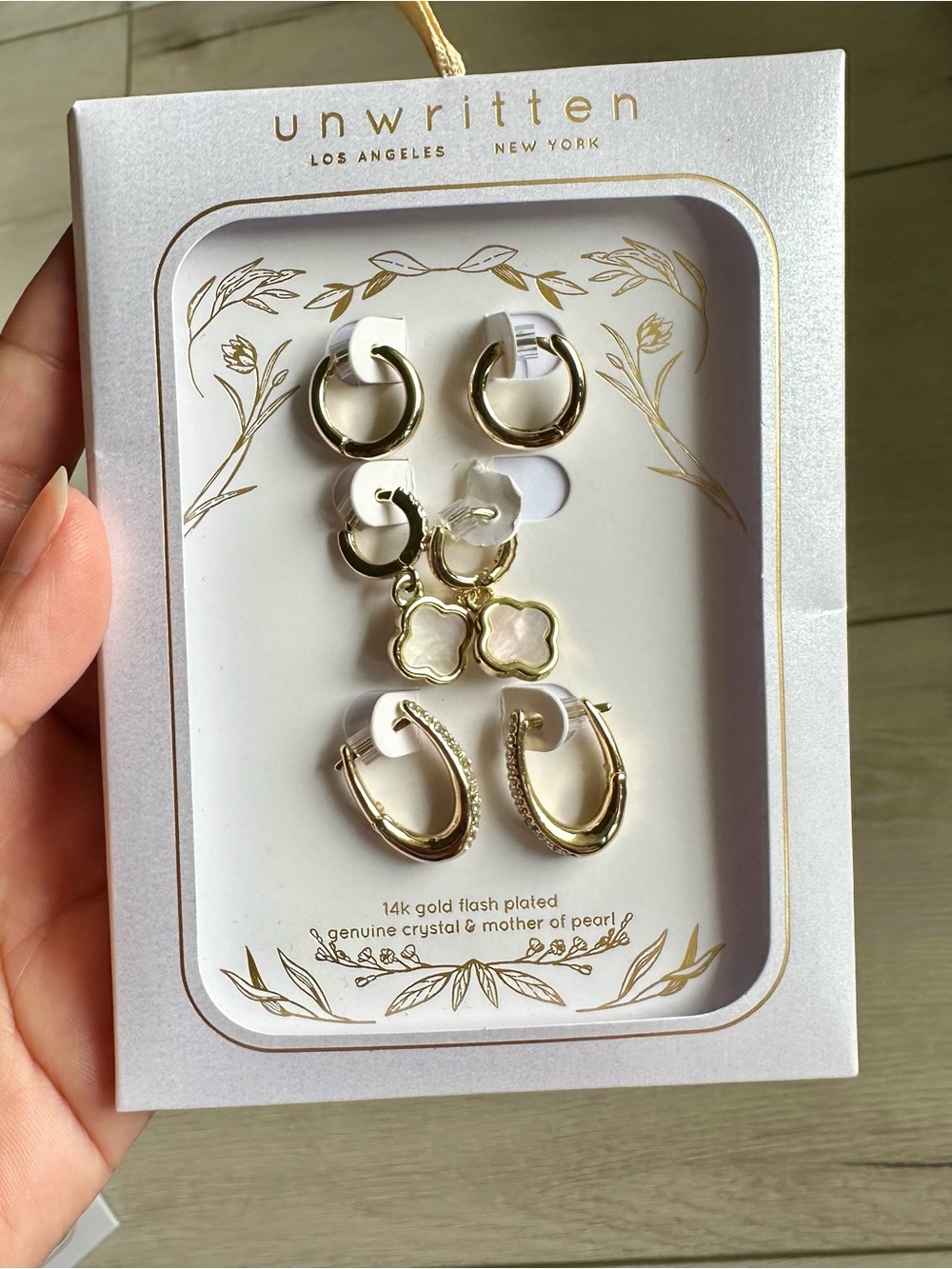 Unwritten Gold-Tone Hoop & Clover Mother-of-Pearl Earring Set